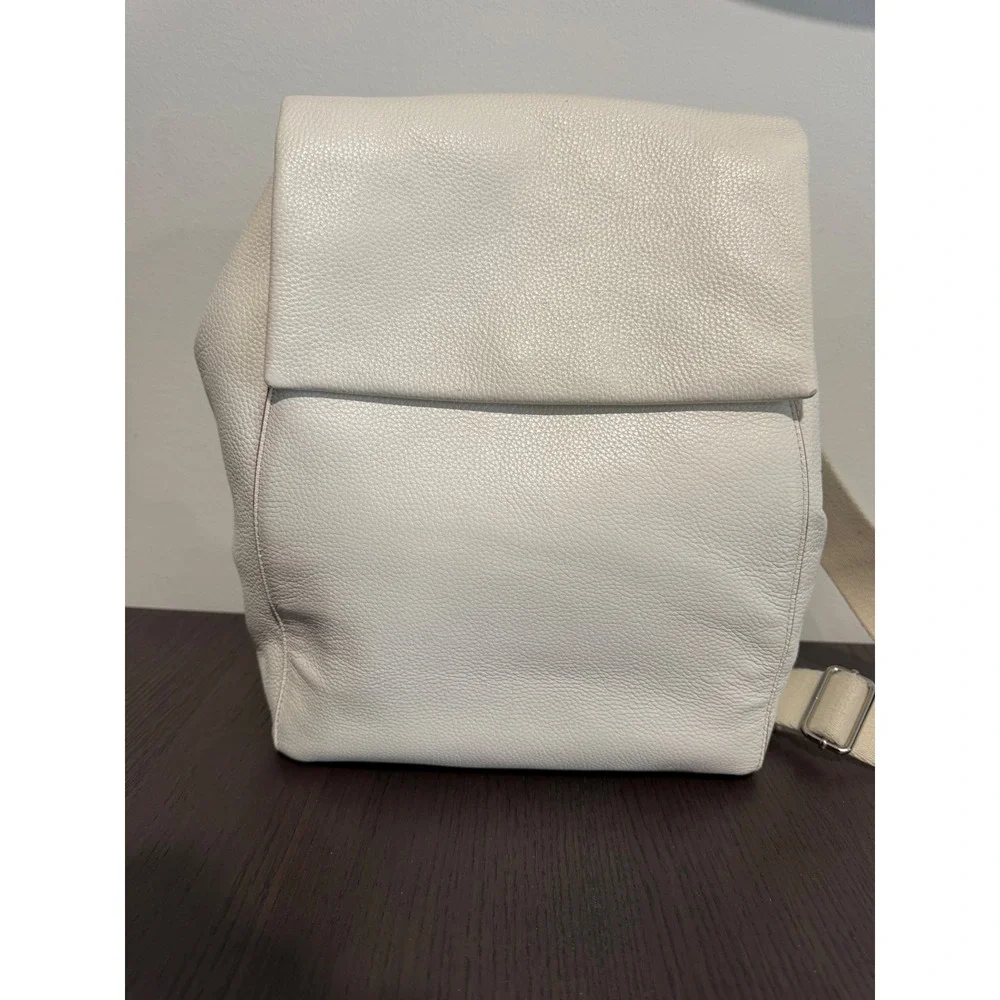 Nordstrom Pebbled Leather Flap Backpack‎ Women OS Off White Minimalist Chic